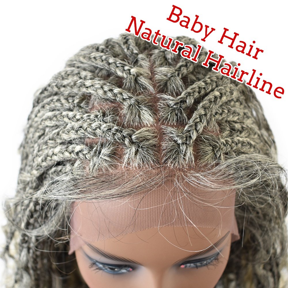 Heat Defiant Synthetic Hair Sassy Curly Twisted Box Braids Hand Tied Skin Like Lace Front African Female Wigs with Baby Hair