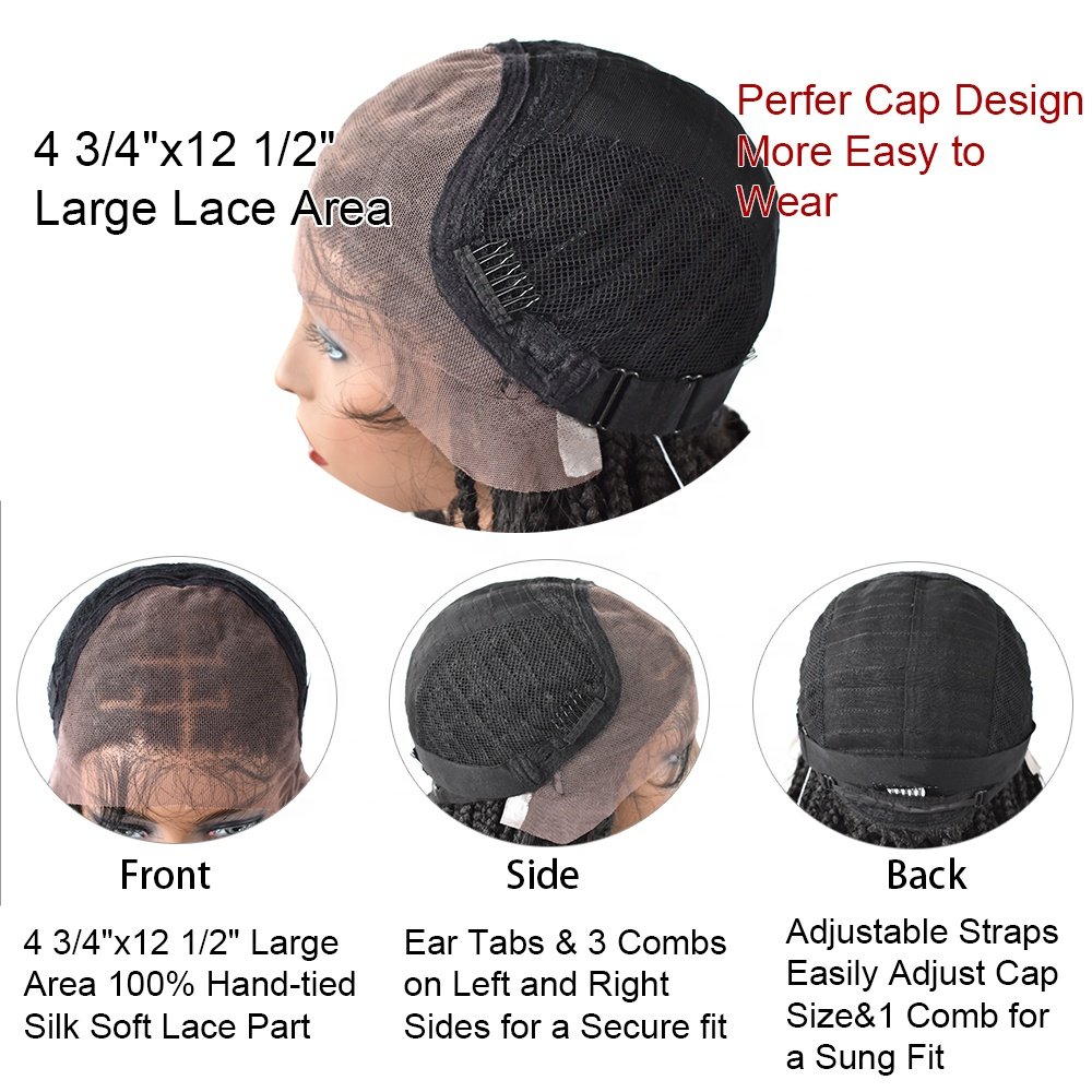 Heat Defiant Synthetic Hair Sassy Curly Twisted Box Braids Hand Tied Skin Like Lace Front African Female Wigs with Baby Hair