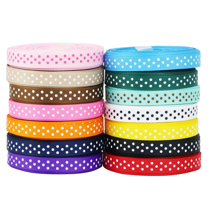 (25yards/roll) 10mm Cartoon Polka Dots Printed Grosgrain Ribbon Lovely Lace Series Ribbons Festive Decorations Wholesale