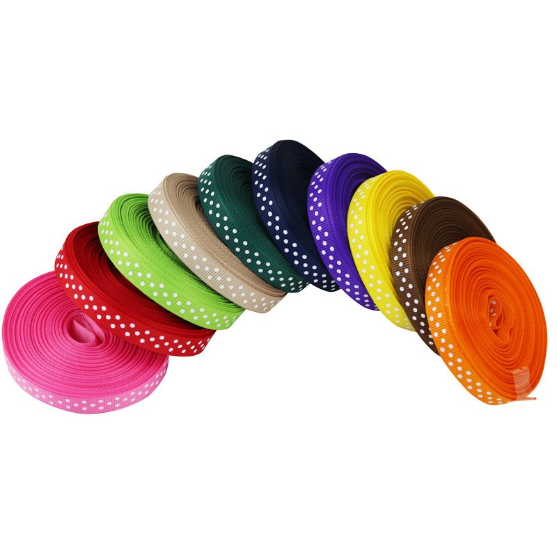 (25yards/roll) 10mm Cartoon Polka Dots Printed Grosgrain Ribbon Lovely Lace Series Ribbons Festive Decorations Wholesale