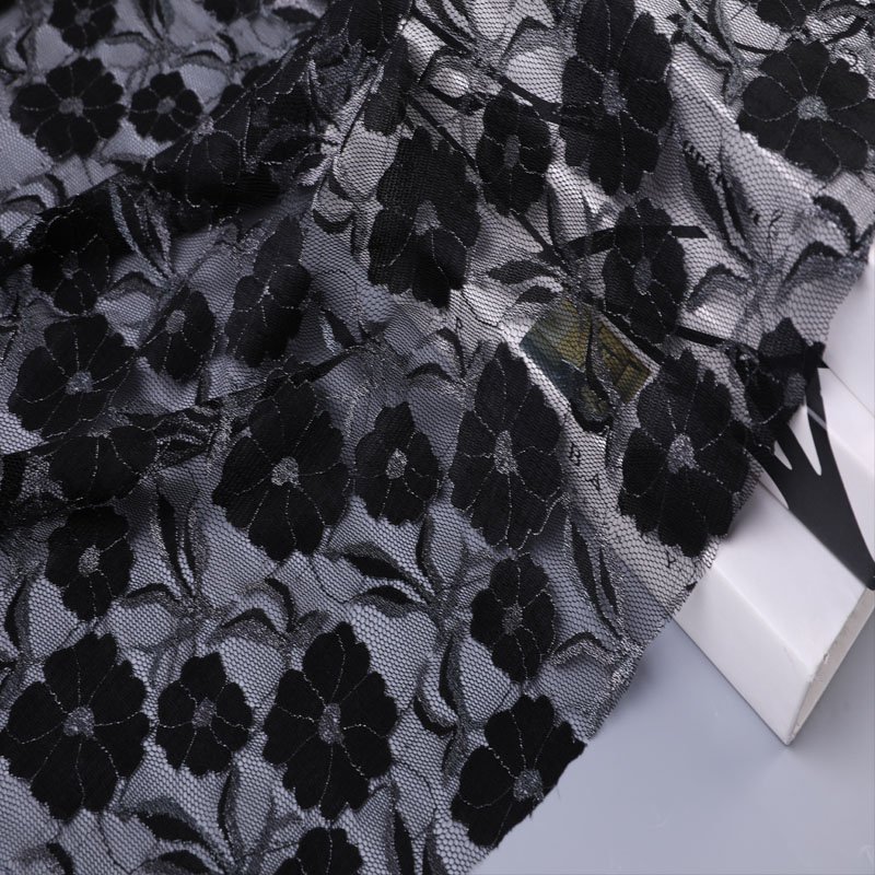 Wholesale nylon spandex elastic silver lace fabric for dress
