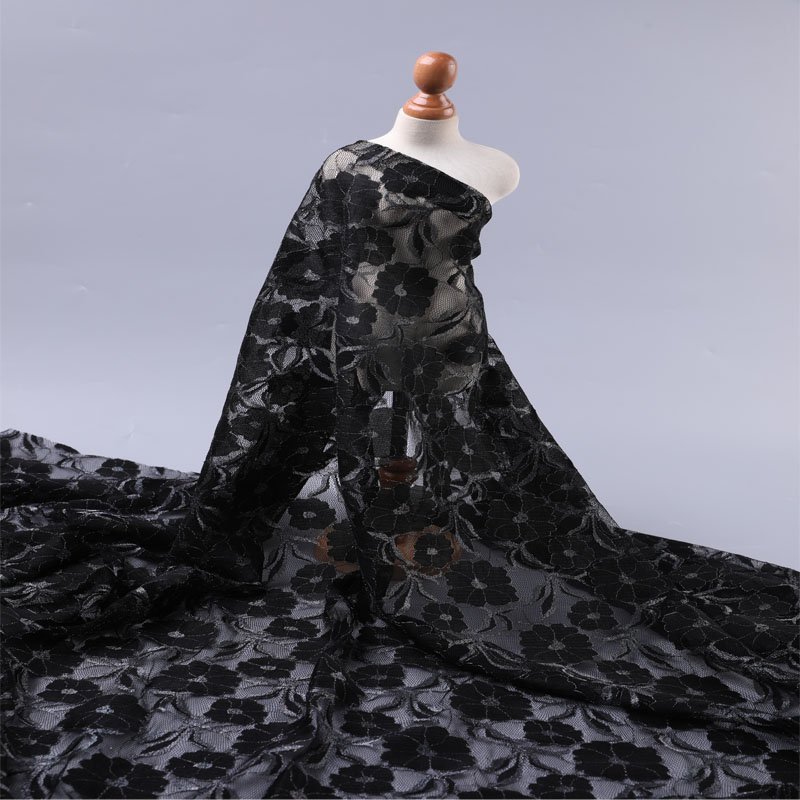 Wholesale nylon spandex elastic silver lace fabric for dress