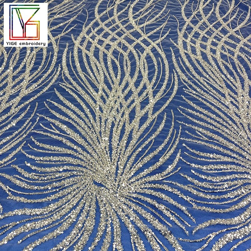 French Wedding Lace Designer Fabric Sequins Beads Bridal Embroidery Lace Fabric for Evening Dresses