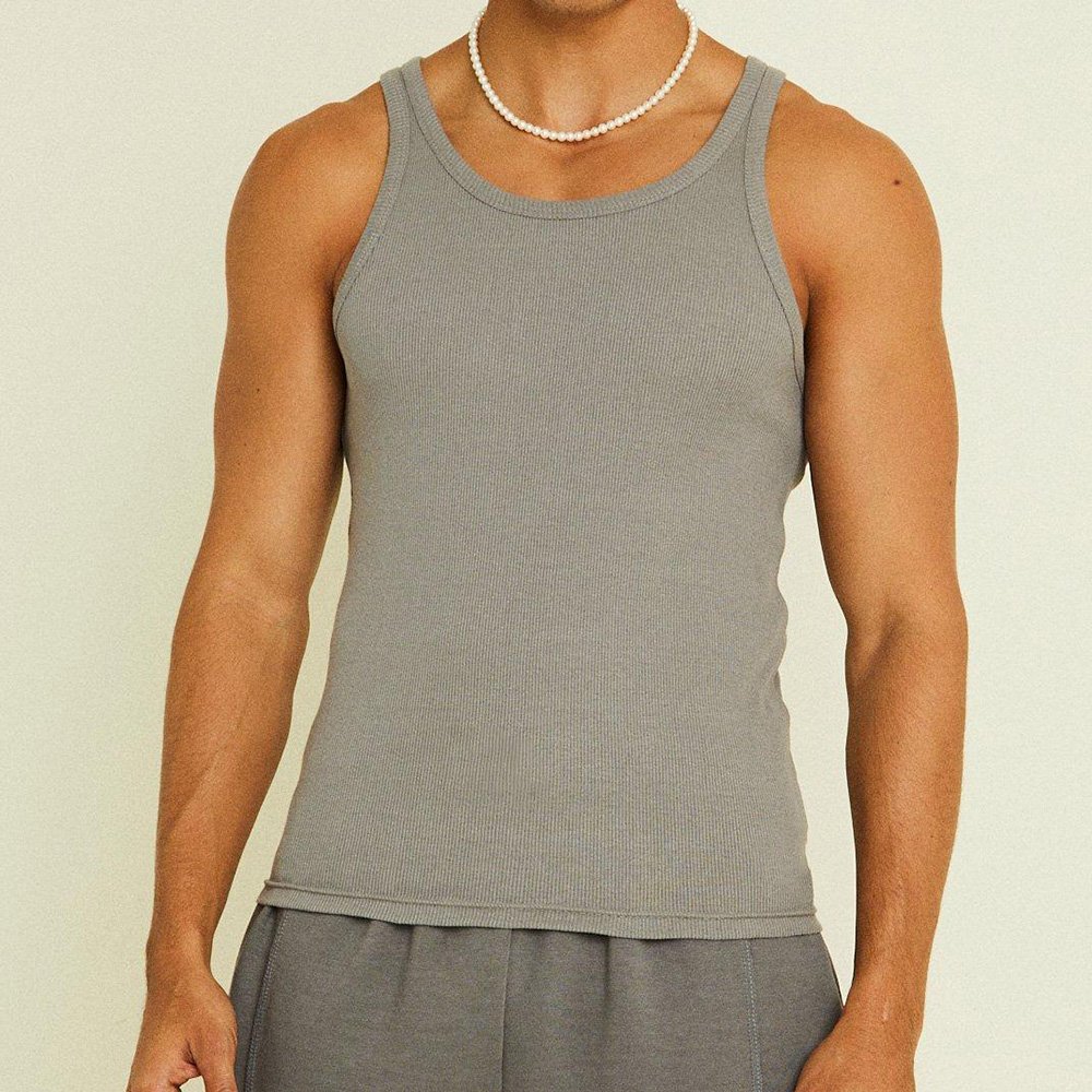 Customization Men's Tank Top Compression Athletic Clothing Fitted Gym Stringer Fitness Running Singlet Tight Men Ribbed Tank Top