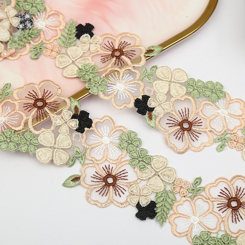 13 yards/packing width 6.5 cm Colorful Water Soluble embroidered Lace Trimming Polyester bar code leaves Lace ribbon for dress
