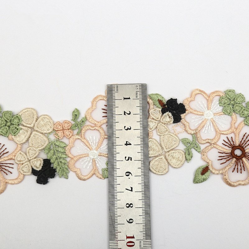 13 yards/packing width 6.5 cm Colorful Water Soluble embroidered Lace Trimming Polyester bar code leaves Lace ribbon for dress