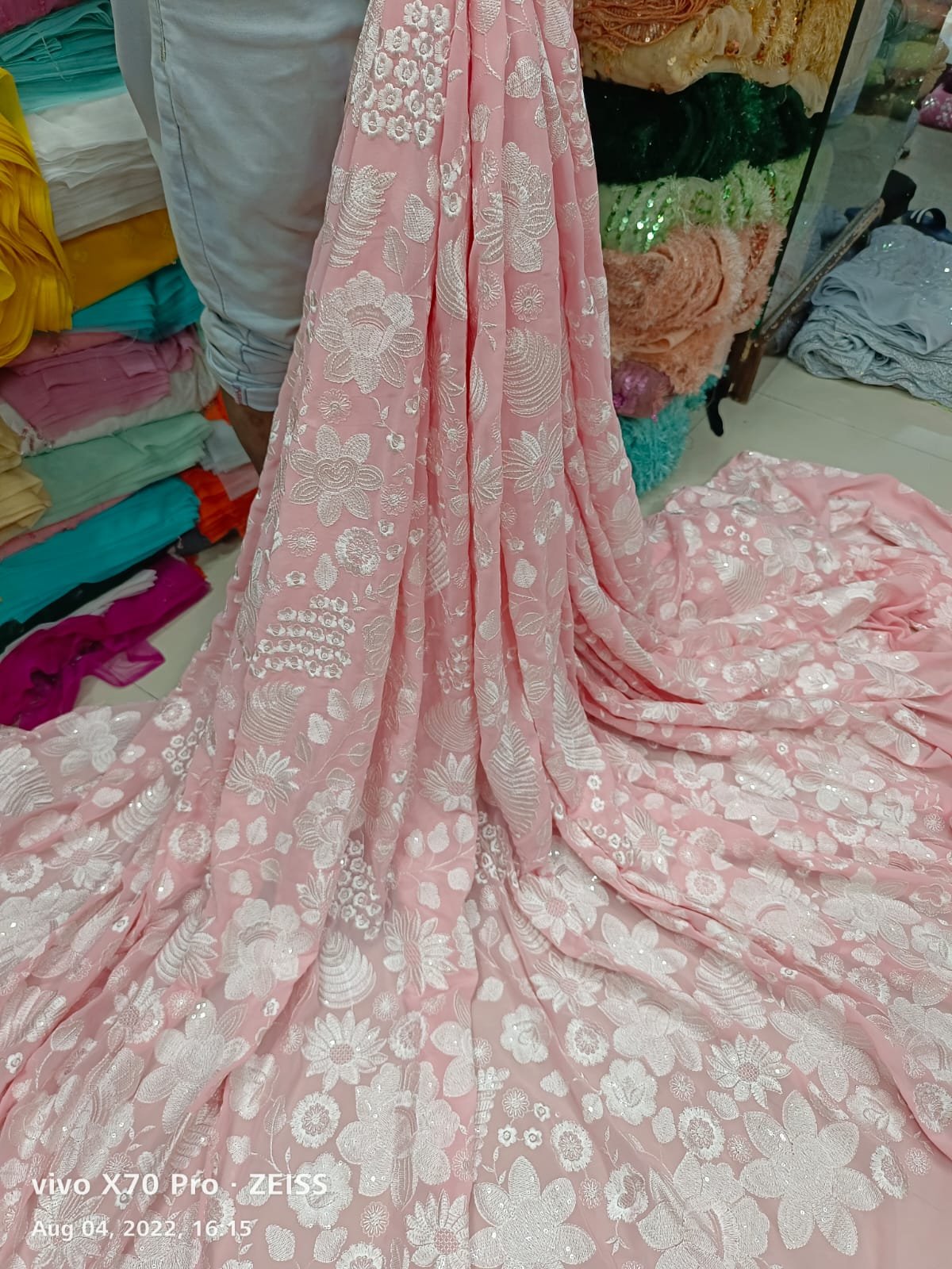 New Collection Heavy Georgette Tulle Fabric with Embroidery Pattern for Women's Wedding Dresses Available at Export Price