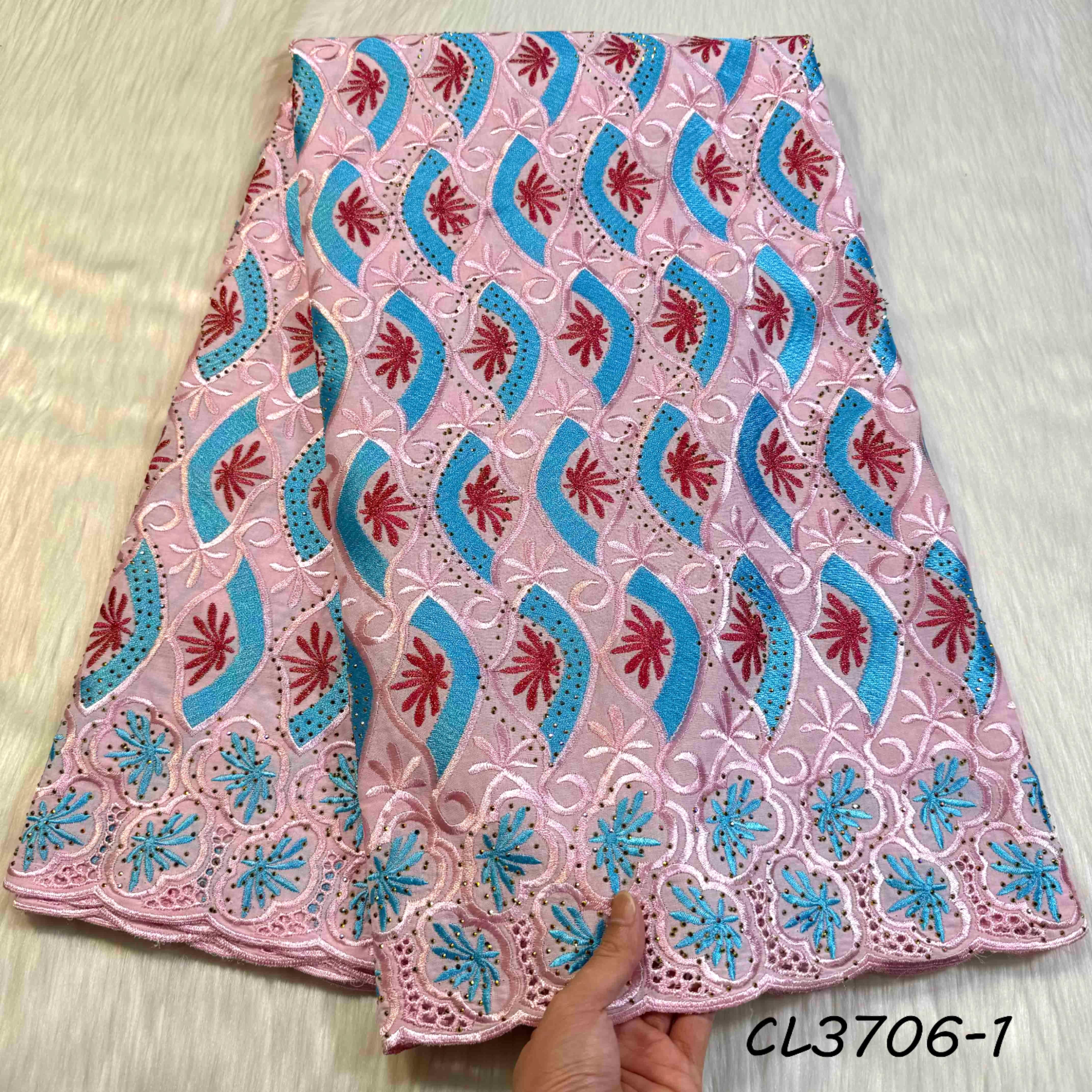 Good Price Chemical Cutting Lace 100% Cotton Swiss Lace With Rhinestones for clothing