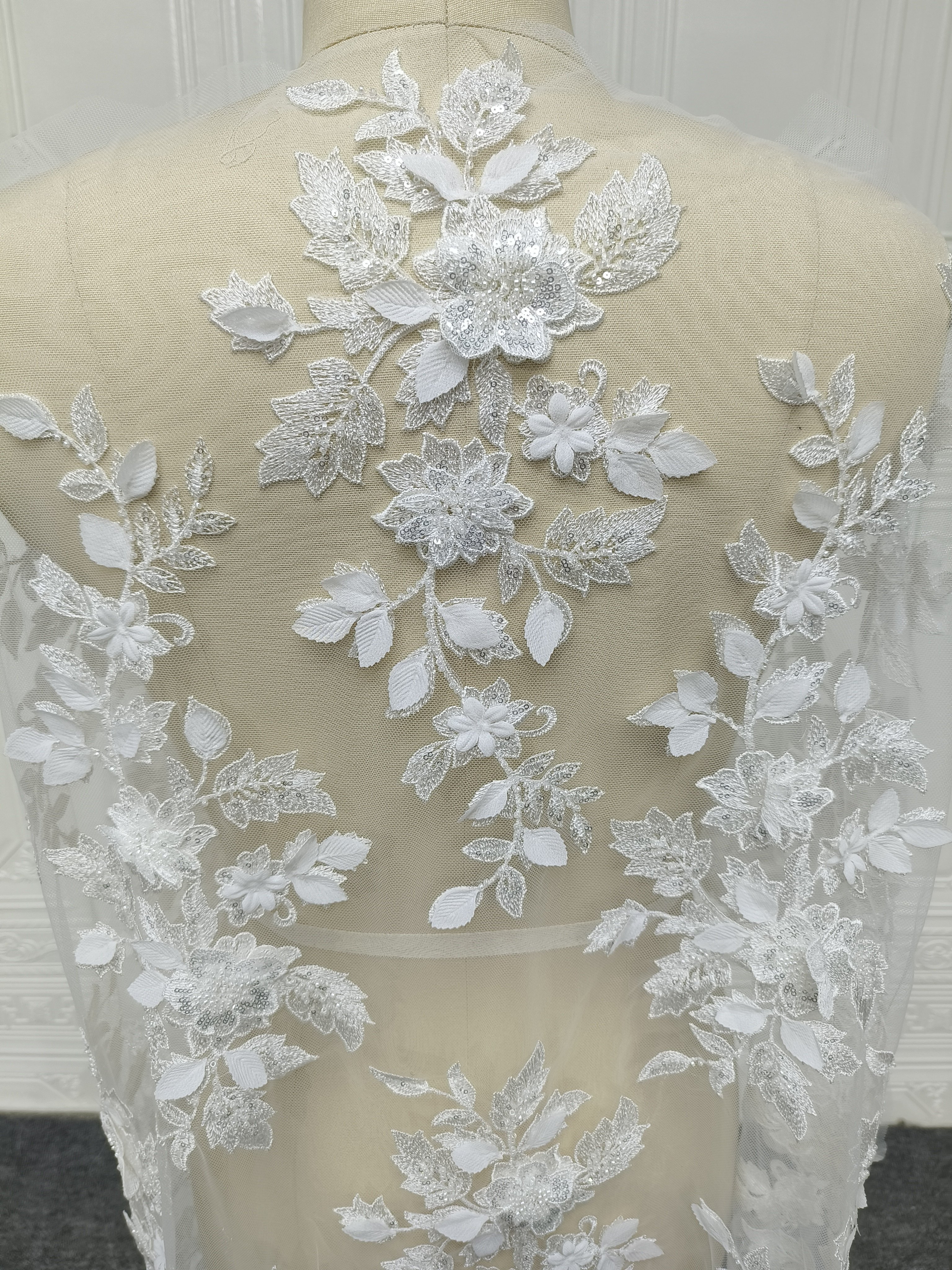 DELACE Fancy lace pair 3D flower with Sequin for Wedding Dresses