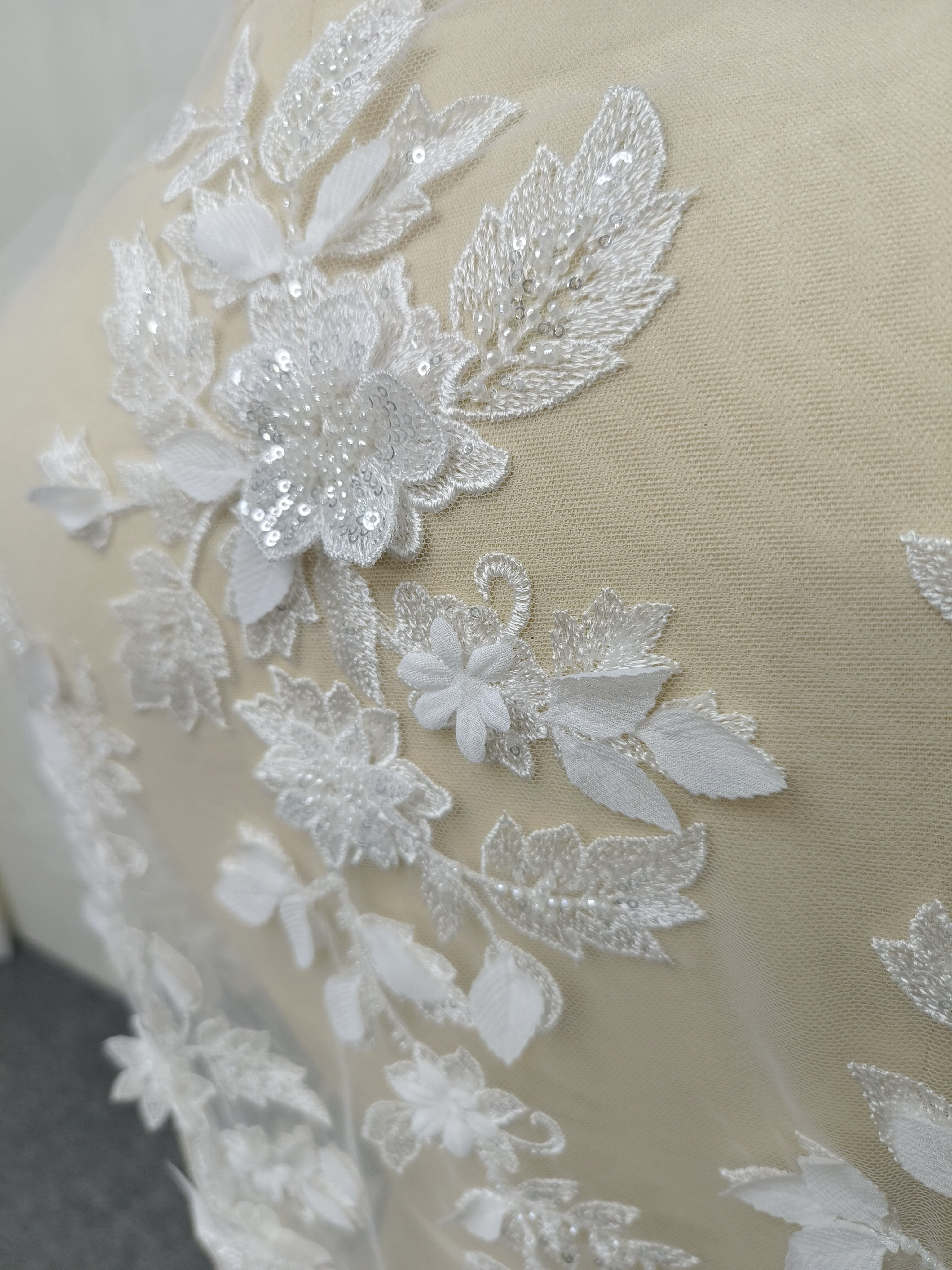 DELACE Fancy lace pair 3D flower with Sequin for Wedding Dresses