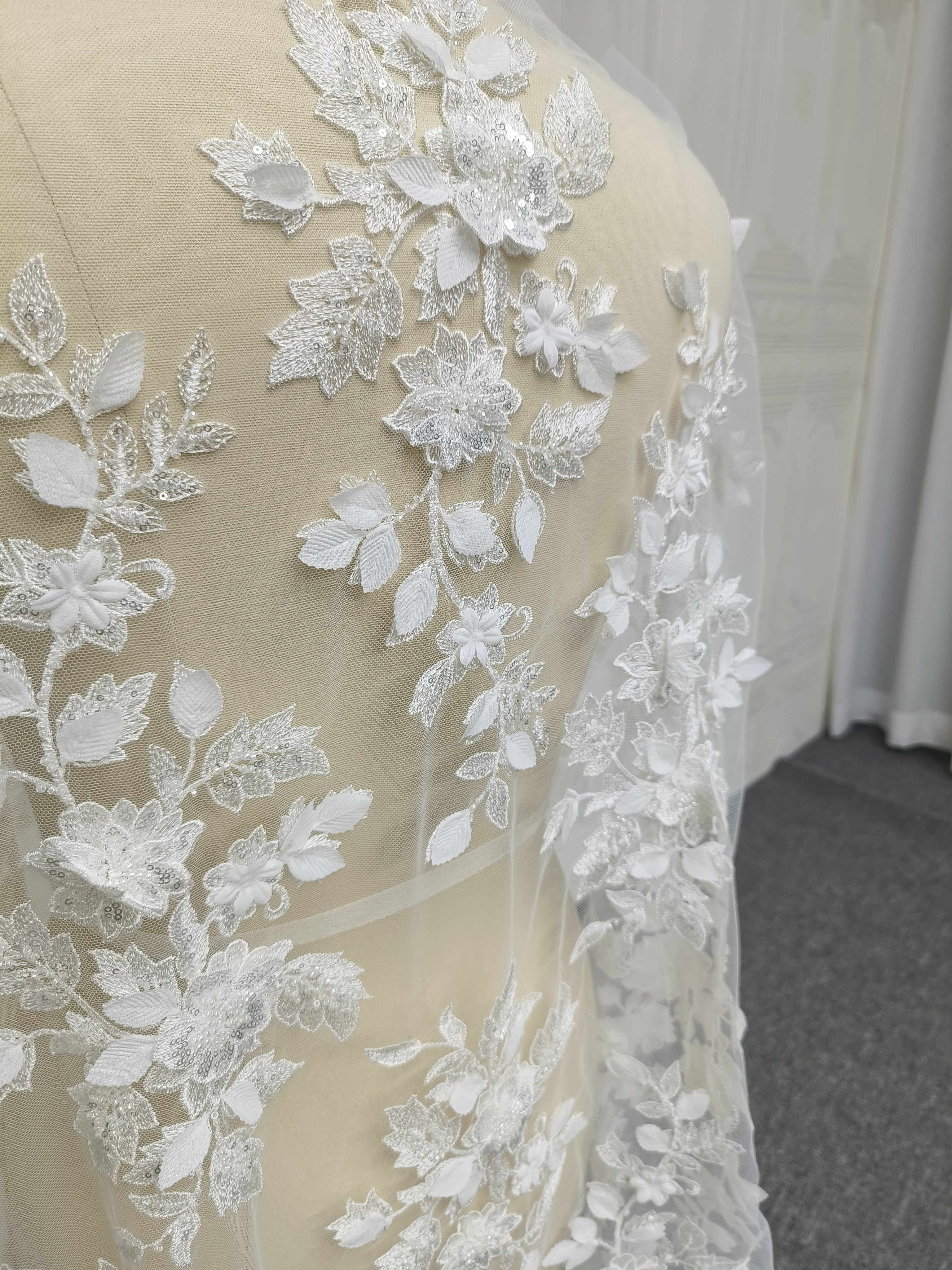 DELACE Fancy lace pair 3D flower with Sequin for Wedding Dresses