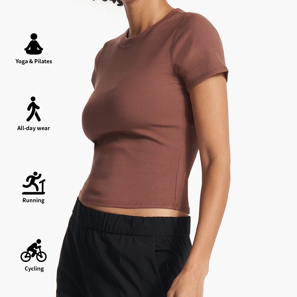 Custom Black Round Neck Sexy Corset Short Sleeve T-Shirt Fitness Workout Gym Tank Tight Ribbed Crop Tops For Women