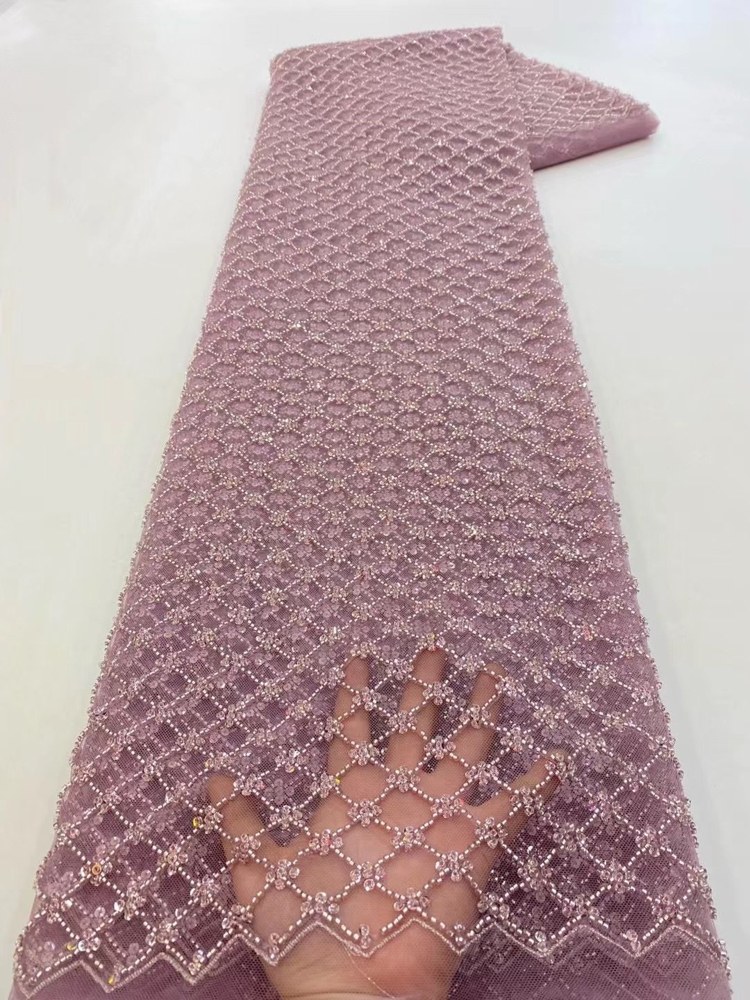 Summer New European french lace handmade wedding geometric square beaded pearl lace fabric sequin embroidery fabric