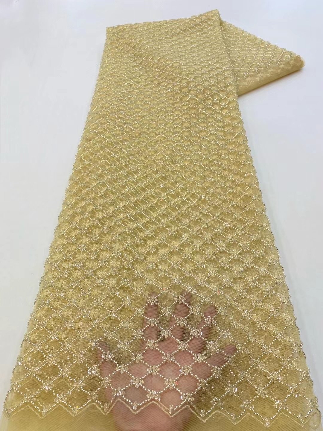 Summer New European french lace handmade wedding geometric square beaded pearl lace fabric sequin embroidery fabric