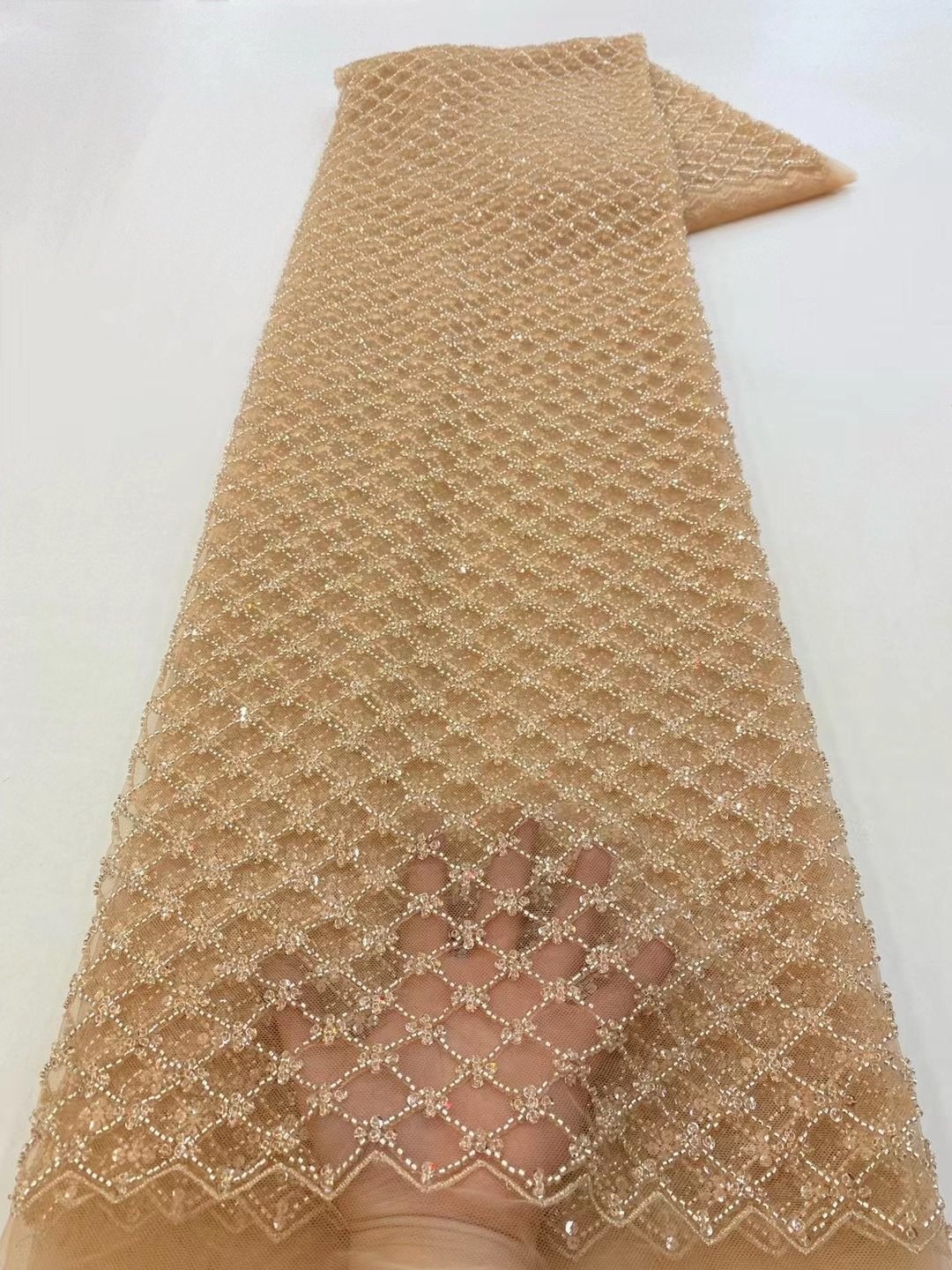 Summer New European french lace handmade wedding geometric square beaded pearl lace fabric sequin embroidery fabric