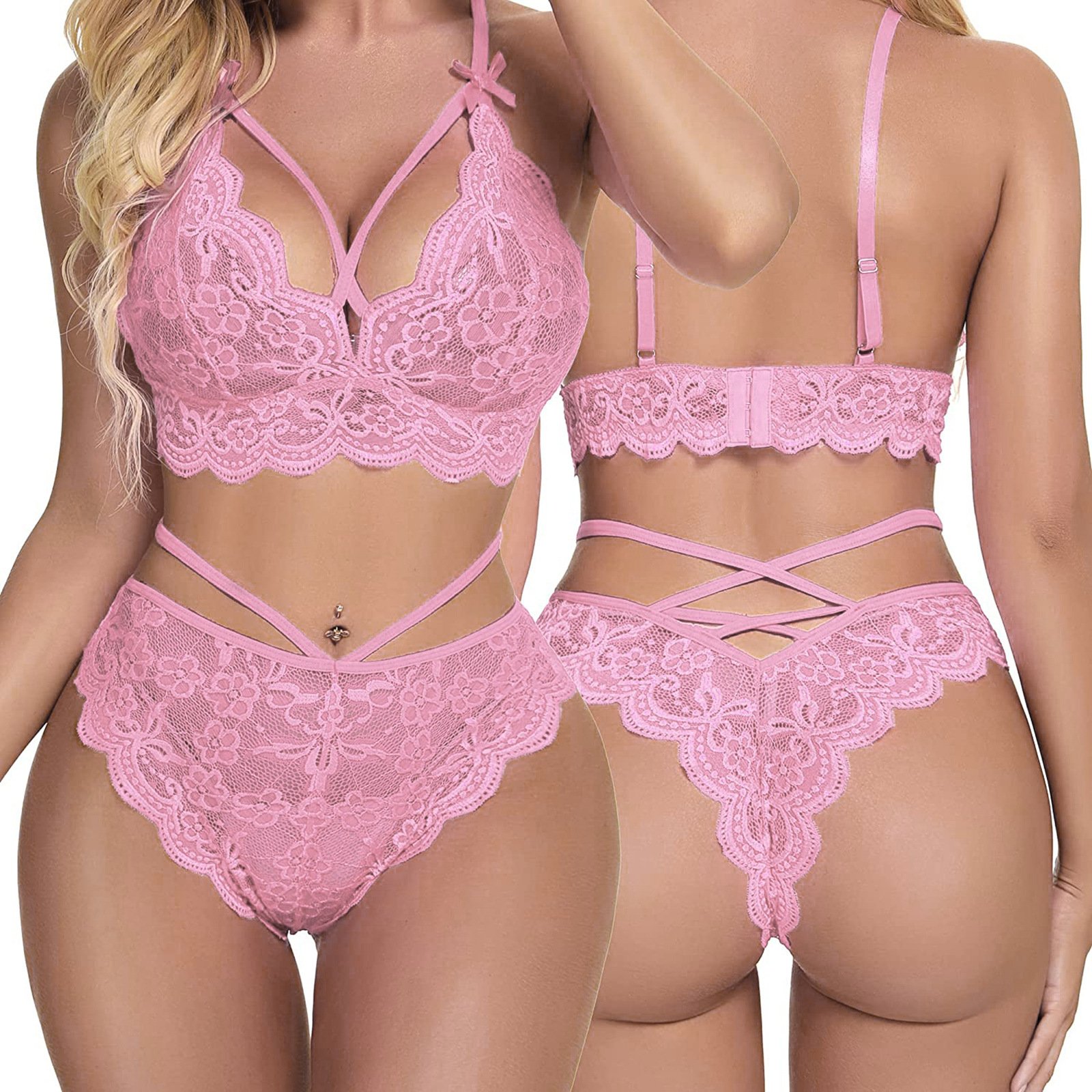 2024 Wholesale Cheap Price Custom Logo S-2XL Underwear Lingerie Sexy Femme Women Lace 2 Piece Lingerie Set Plus Size Lingerie