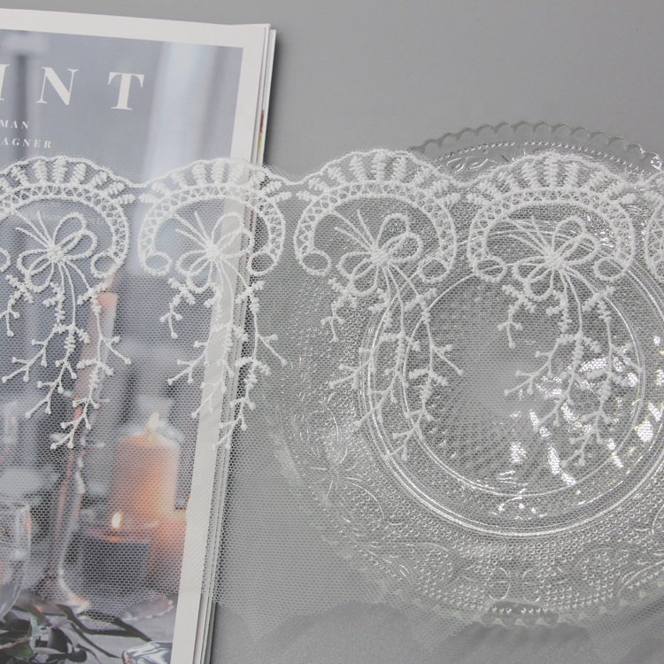 Milk Silk Polyester Lace Trim Luxury Lace Fabric Wide Mesh Embroidery Lace Trim For Wedding Dresses Formal Dresses