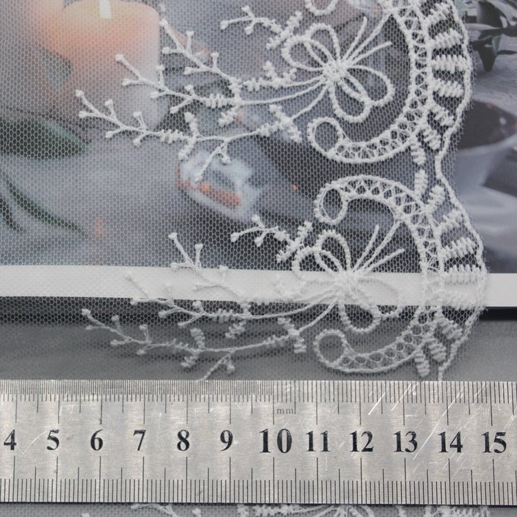 Milk Silk Polyester Lace Trim Luxury Lace Fabric Wide Mesh Embroidery Lace Trim For Wedding Dresses Formal Dresses