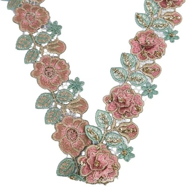 Golden Flower lace Ribbon Exquisite 3 d handmade Applique lace trim bar code for clothing decoration