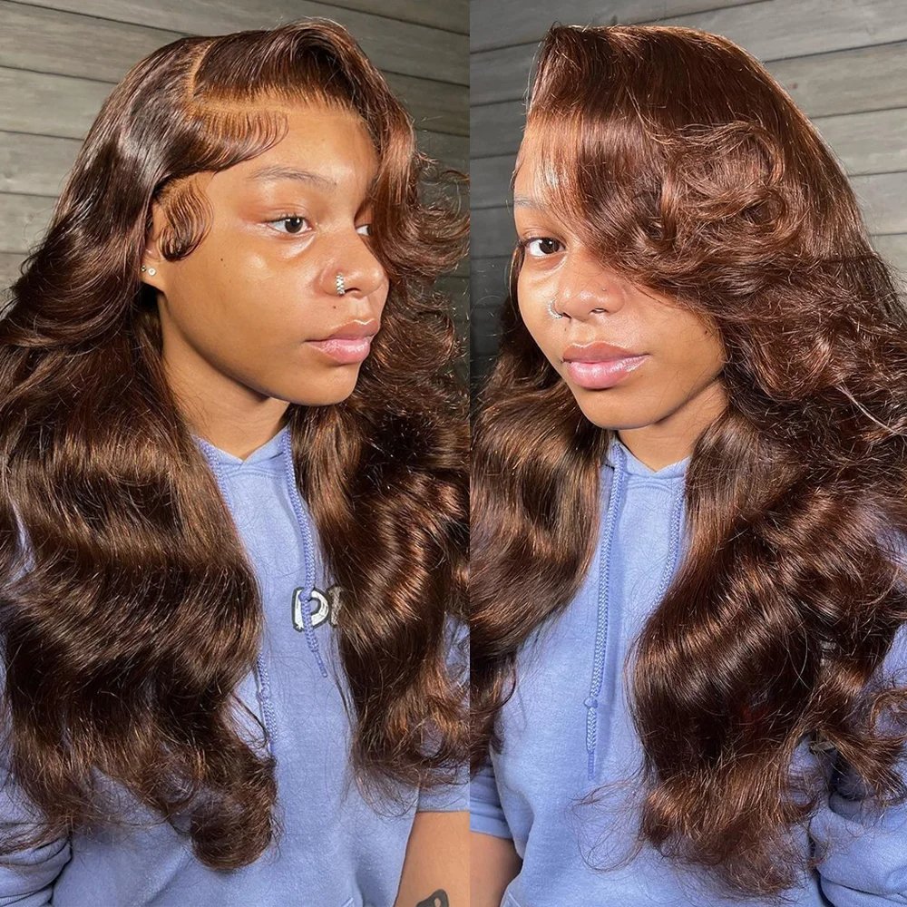 Chocolate Brown HD Lace Front Wig Human Hair 13X4 Body Wave Human Hair Wigs 180% Full Density Light Brown Lace Frontal Wig