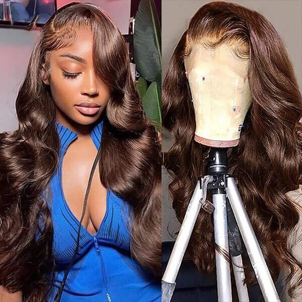 Chocolate Brown HD Lace Front Wig Human Hair 13X4 Body Wave Human Hair Wigs 180% Full Density Light Brown Lace Frontal Wig
