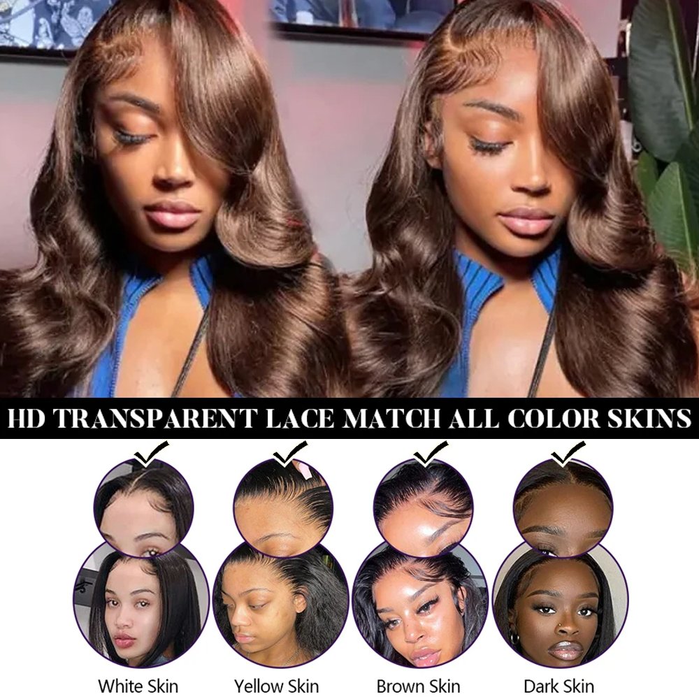 Chocolate Brown HD Lace Front Wig Human Hair 13X4 Body Wave Human Hair Wigs 180% Full Density Light Brown Lace Frontal Wig