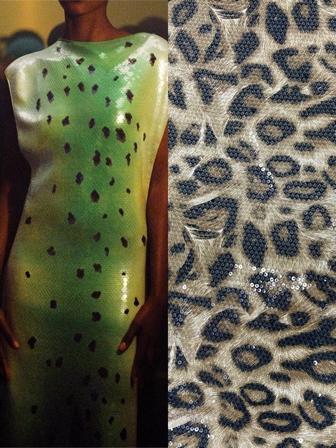 leopard print chiffon transparent sequins embroidery fabrics for sexy dress