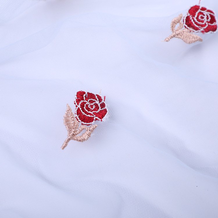 2024 New small rose tulle embroidery fabric polyester embroidered cloth wedding dress dress Pengpeng skirt fabric