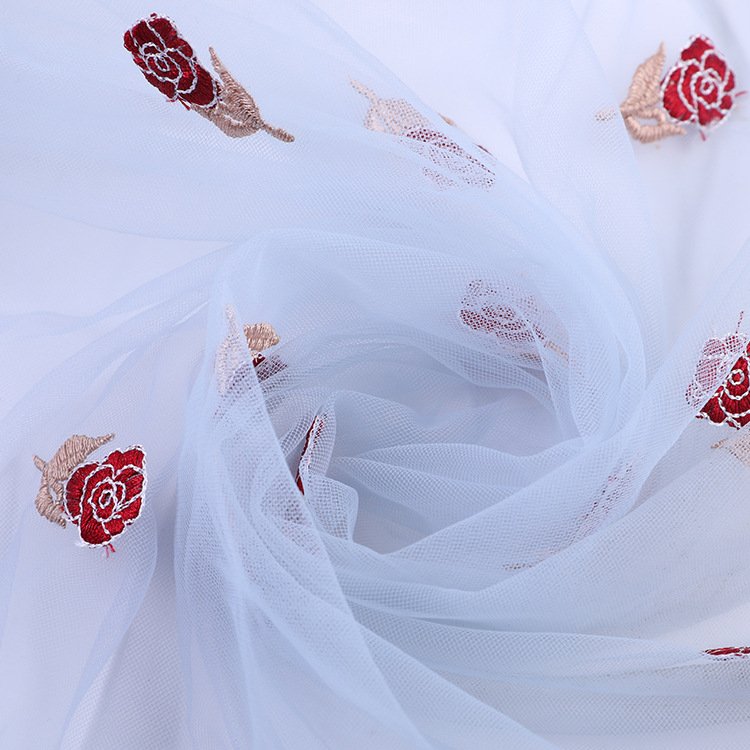 2024 New small rose tulle embroidery fabric polyester embroidered cloth wedding dress dress Pengpeng skirt fabric