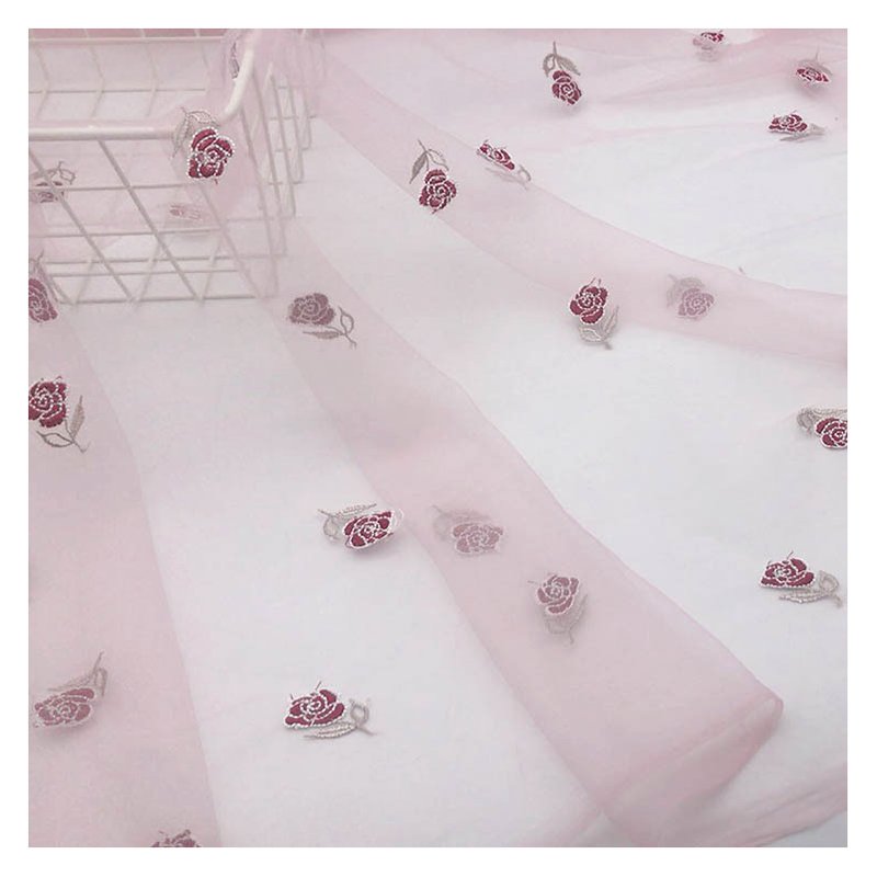 2024 New small rose tulle embroidery fabric polyester embroidered cloth wedding dress dress Pengpeng skirt fabric