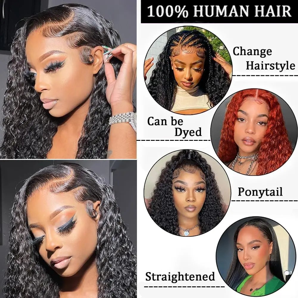 Lace Front Wig Human Hair Deep Wave 180% Density 13x4 HD Transparent Lace Frontal Wigs Human Hair Lace Front Wig Pre Plucked