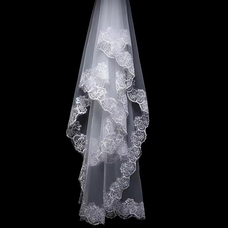 Wholesale bridal veil 1.5m white single layer lace computer lace lace US mesh yarn factory price