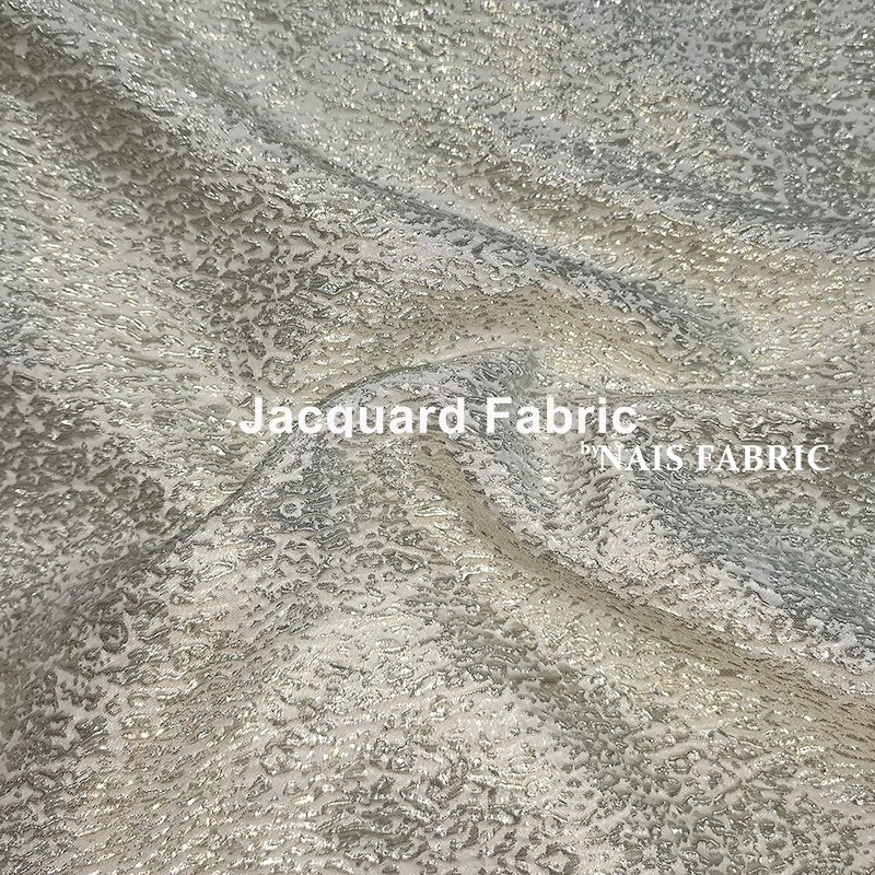 Nais latest abstract gold silver metallic lame shiny light weight polyester lurex brocade jacquard fabric for wedding dress