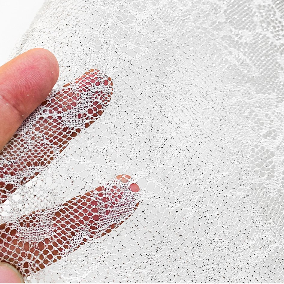Gacent Fabric Factory Wholesale Luxury French White Flower Sequin Knitted Lace Fabric for Bridal Dress