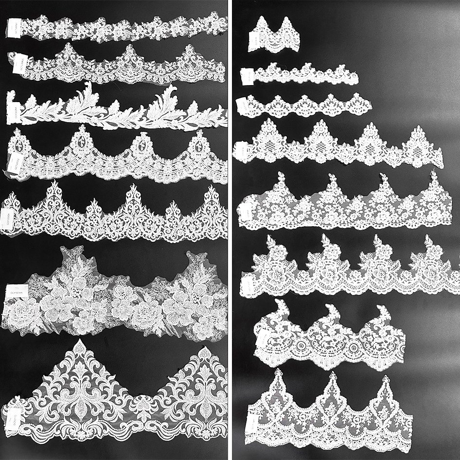 Gacent Fabric Factory Wholesale Luxury French White Flower Sequin Knitted Lace Fabric for Bridal Dress