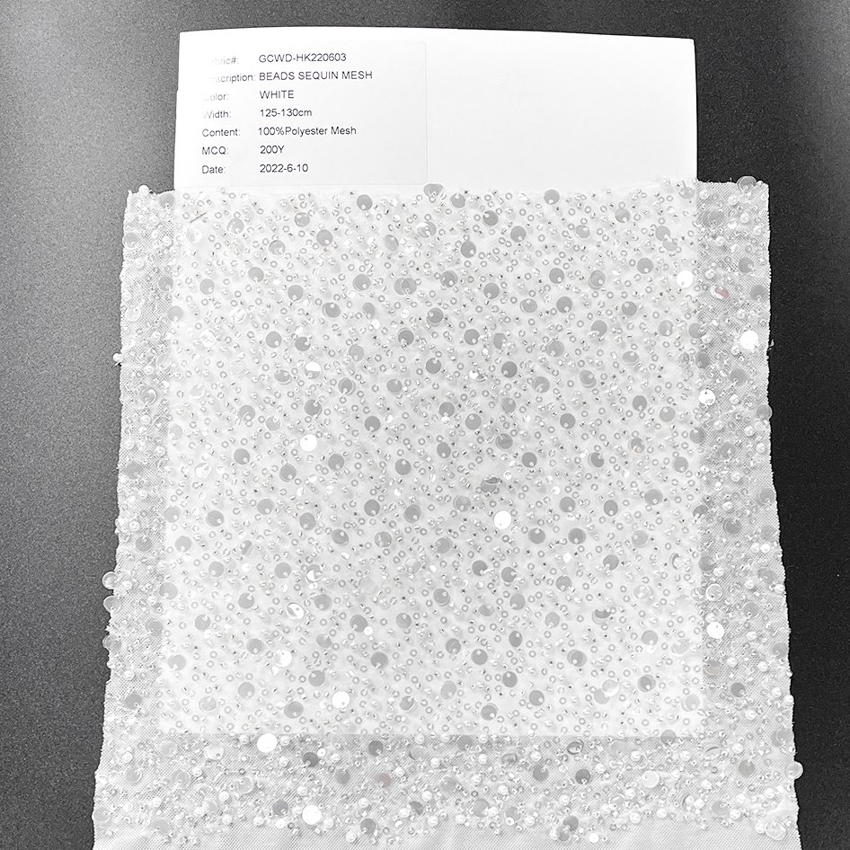 Gacent Fabric Factory Wholesale Luxury French White Flower Sequin Knitted Lace Fabric for Bridal Dress