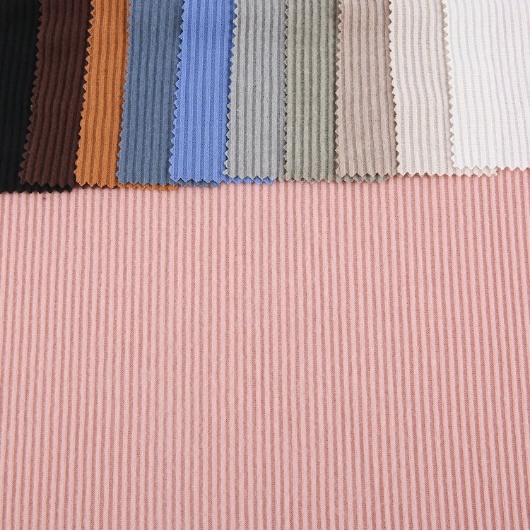 Custom high quality tr organic ribbed fabric brushed 2*2 rib cloth knitted fabric for clothing