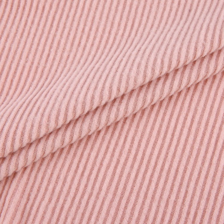 Custom high quality tr organic ribbed fabric brushed 2*2 rib cloth knitted fabric for clothing