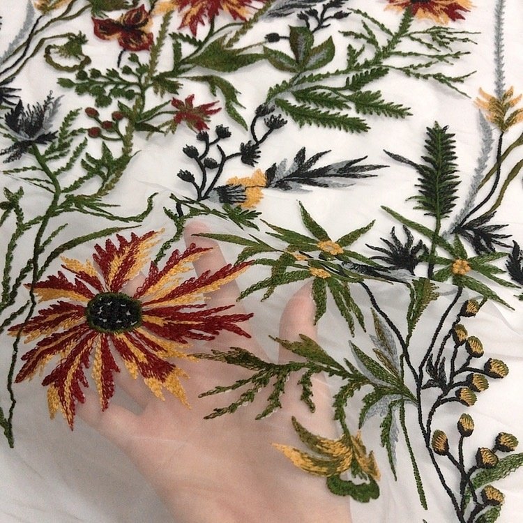 Latest embroidery flowers grass summer tulle lace fabric for dresses LT21309