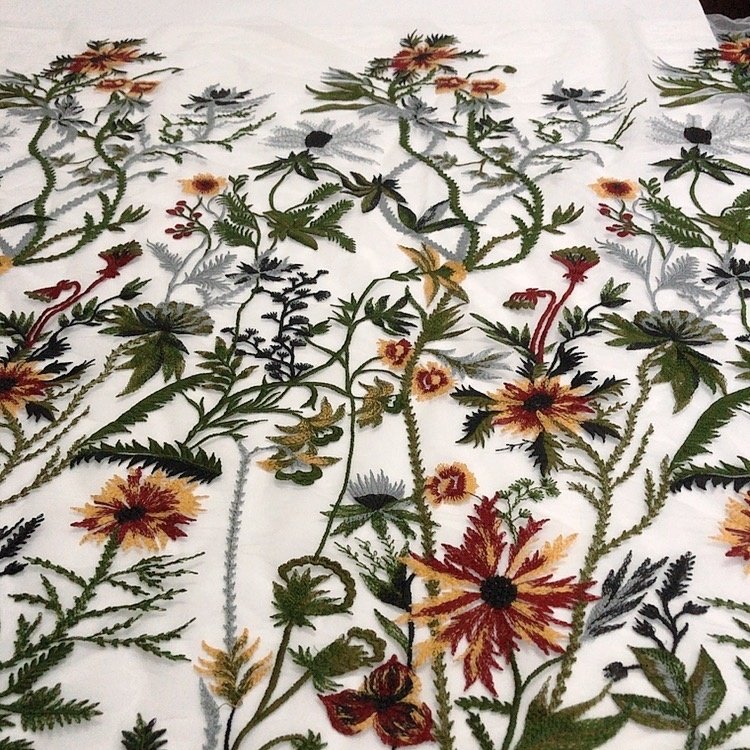 Latest embroidery flowers grass summer tulle lace fabric for dresses LT21309
