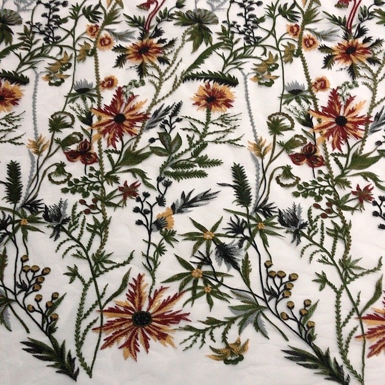 Latest embroidery flowers grass summer tulle lace fabric for dresses LT21309