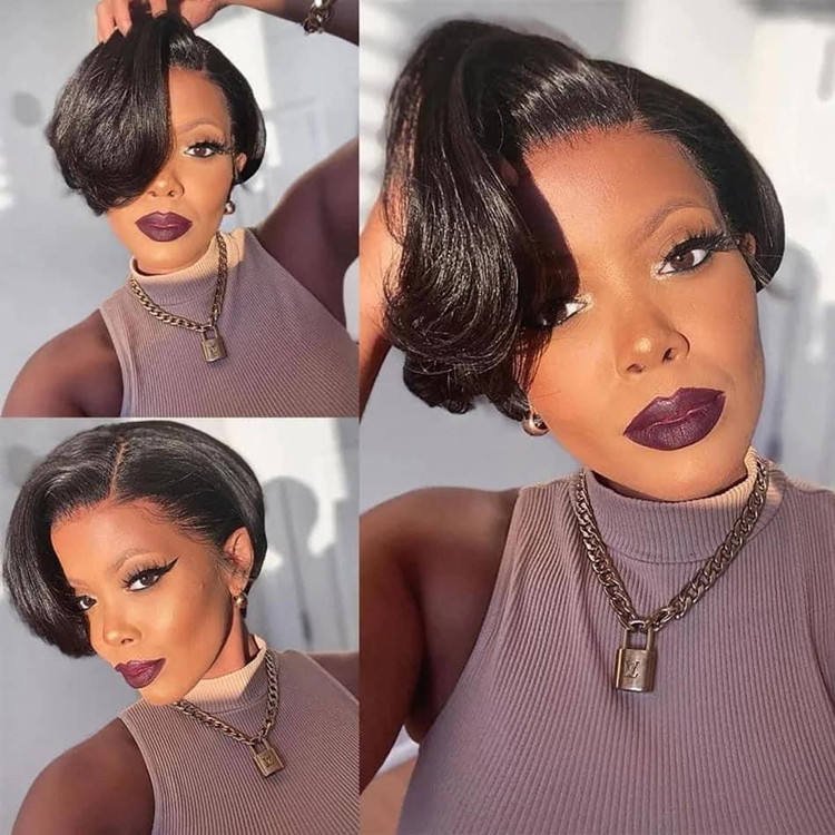 Hot Beauty 13x4 Lace Front Pixie Cut Wig Wholesale 100% Brazilian Short Wigs Human Hair Bob Wig With Bang For Black Women