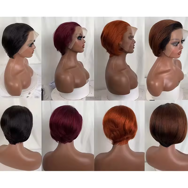 Hot Beauty 13x4 Lace Front Pixie Cut Wig Wholesale 100% Brazilian Short Wigs Human Hair Bob Wig With Bang For Black Women