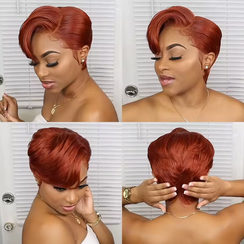Hot Beauty 13x4 Lace Front Pixie Cut Wig Wholesale 100% Brazilian Short Wigs Human Hair Bob Wig With Bang For Black Women
