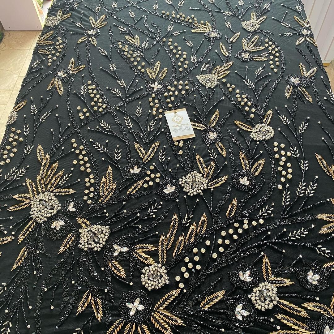 High quality handmade luxury beaded fabric for making party wear dresses available at wholesale price from india