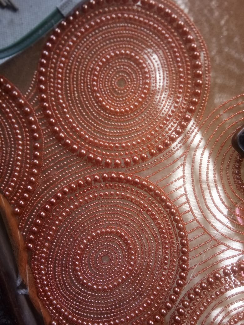 High quality handmade luxury beaded fabric for making party wear dresses available at wholesale price from india