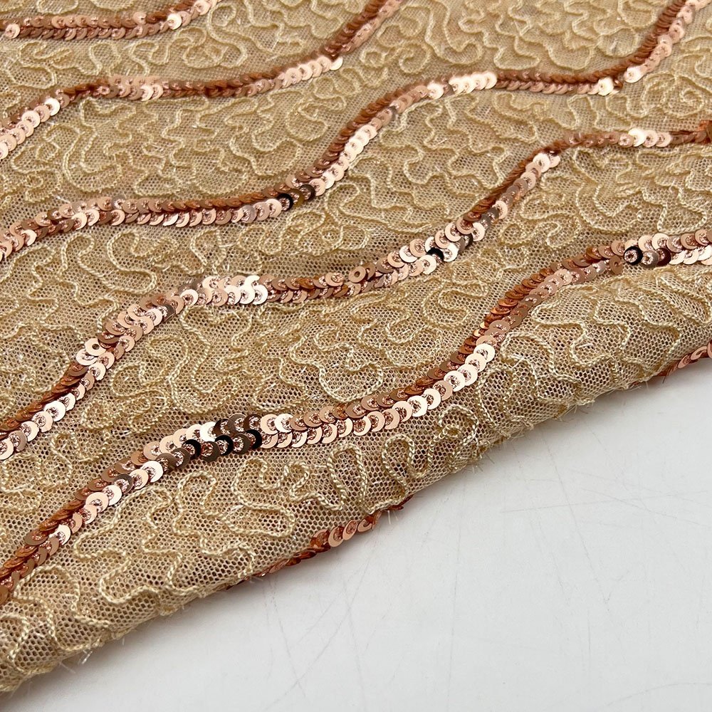 Wholesale sequin embroidery french mesh lace fabric material fancy wave pattern multicolour sequin embroidery fabric