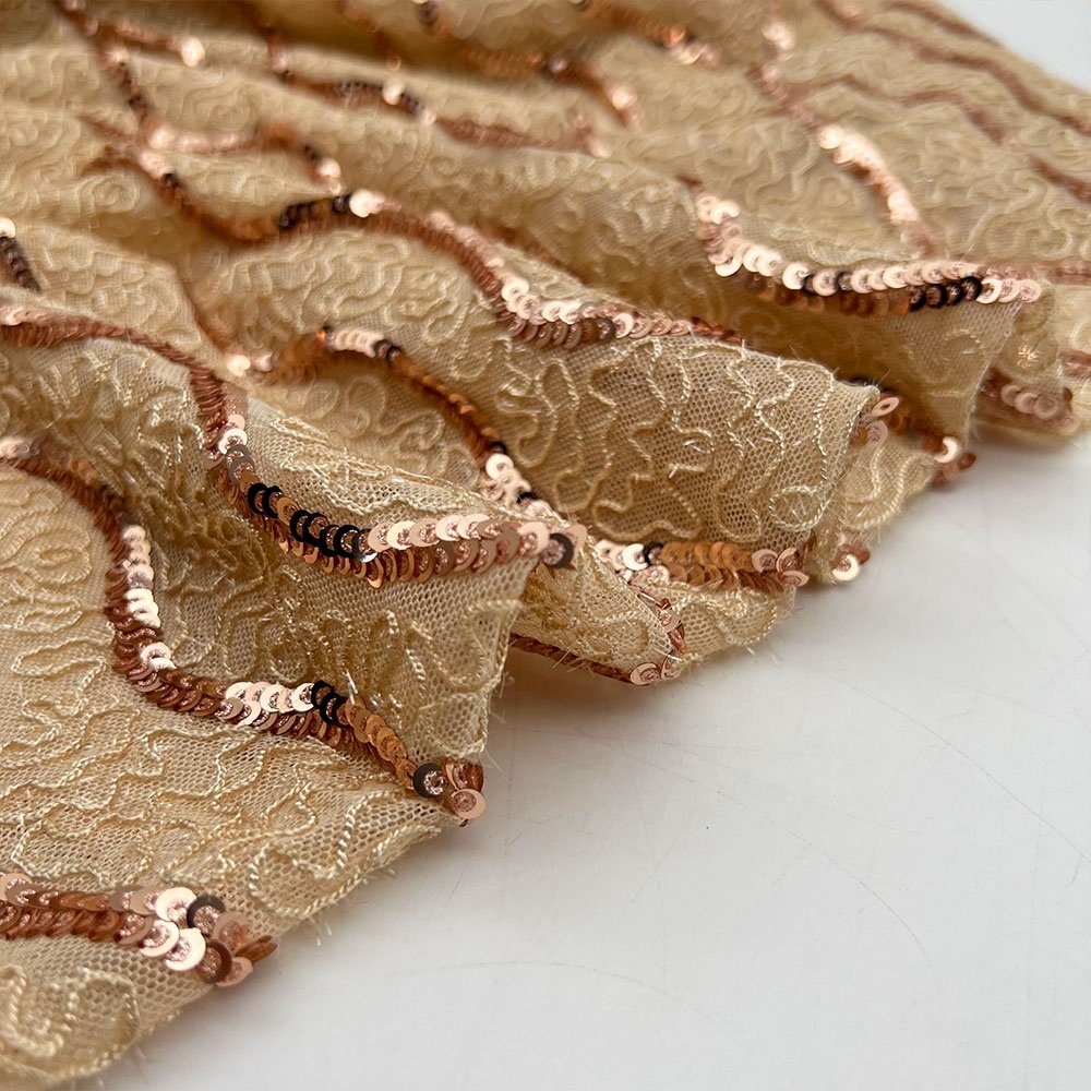 Wholesale sequin embroidery french mesh lace fabric material fancy wave pattern multicolour sequin embroidery fabric
