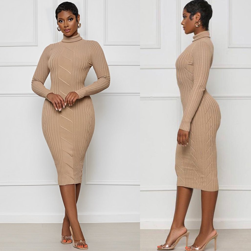 New long bodycon maxi knit sweater dress Long-sleeved sweater dress women clothing fall