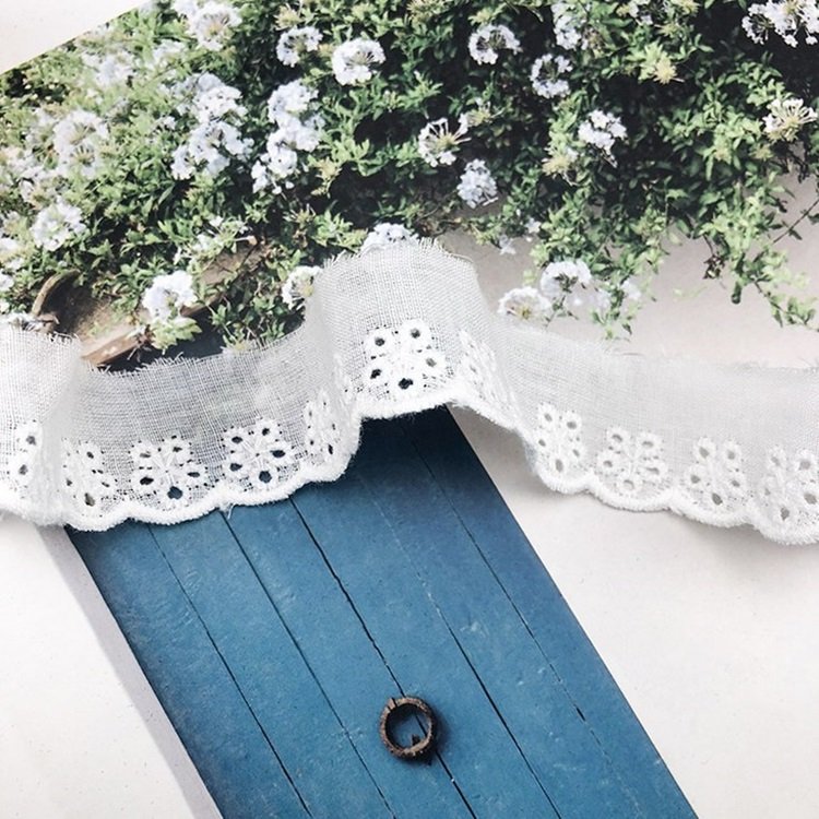 Hot Sale 2.5cm Garment Accessories Embroidery Trim Lace White Embroidered Cotton Lace Trim Cotton Ribbon Trimming